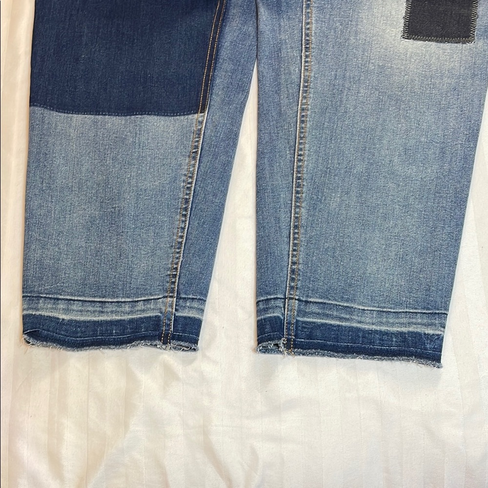 Catherines Blue Straight Leg Jeans with Distressing and Patchwork - Picture 7 of 10
